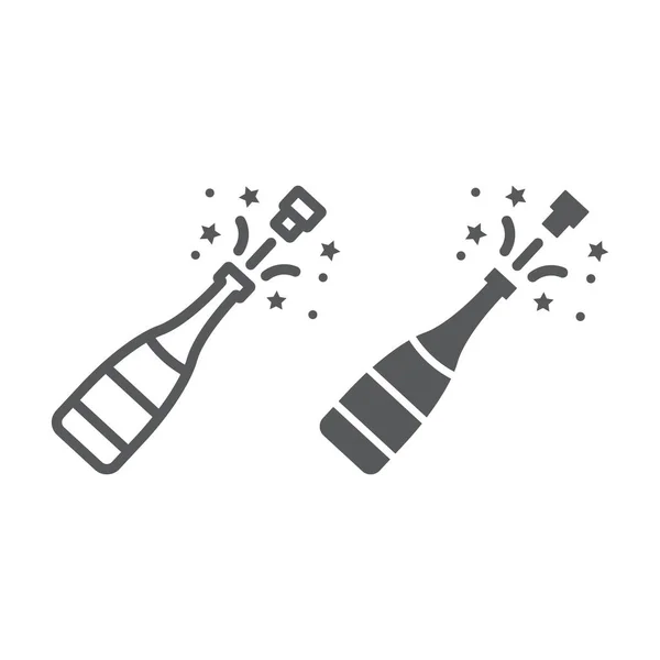 Bouteille de champagne pop line et icône de glyphe — Image vectorielle