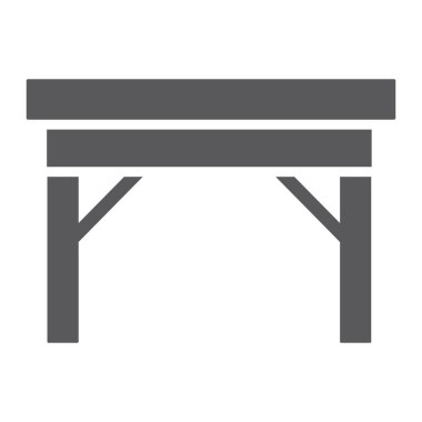 Masa glif simgesi, mobilya ve ev, Danışma işareti, vektör grafikleri, beyaz zemin üzerinde sağlam bir desen.