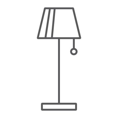 İmzalayın, vektör grafikleri, Doğrusal model beyaz bir arka plan üzerinde zemin lamba ince çizgi simgesi, mobilya ve ev, ışık.