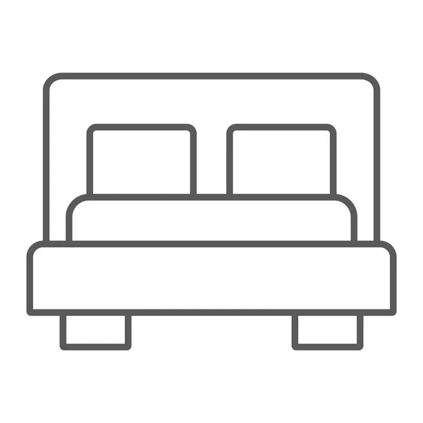 Bed dunne lijn pictogram, meubilair en hotel, slaapkamer teken, vector graphics, een lineair patroon op een witte achtergrond. — Stockvector