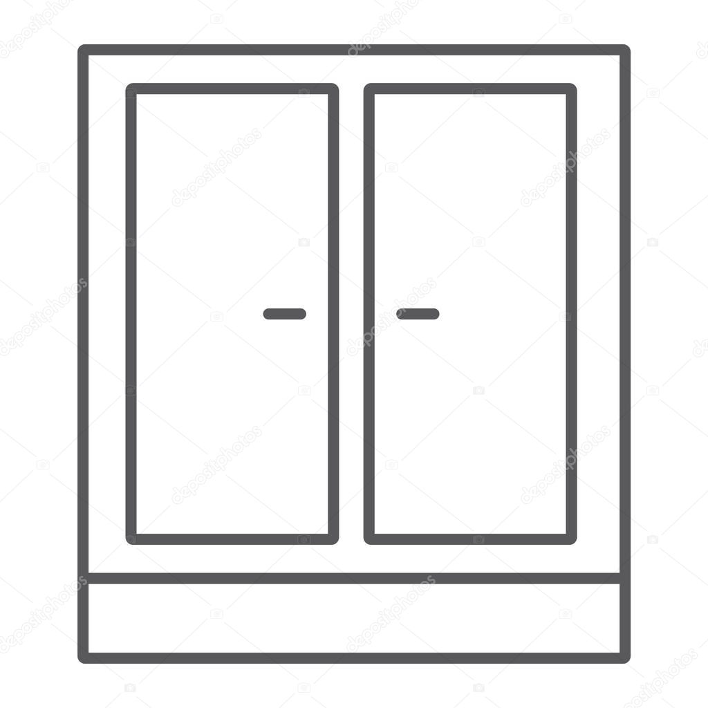 Wardrobe thin line icon, furniture and home, cupboard sign, vector graphics, a linear pattern on a white background, eps 10.