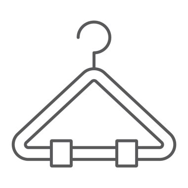 Askı ince çizgi simgesi, dolap ve aşınma, raf işareti, vektör grafikleri, Doğrusal model beyaz bir arka plan üzerinde.