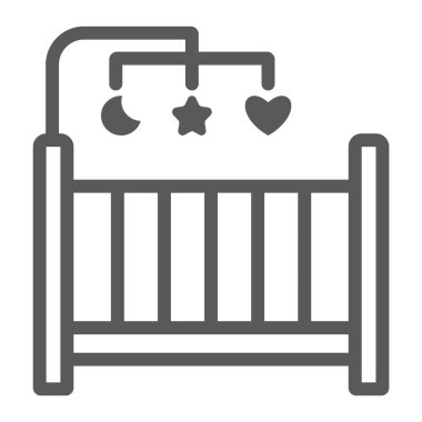 Beşik satırı simgesi, ev ve çocuk, beşik işareti, vektör grafik, bir doğrusal model beyaz bir arka plan üzerinde.