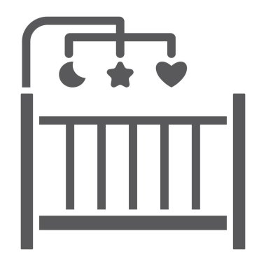 Beşik glif simgesi, ev ve çocuk, beşik işareti, vektör grafikleri, beyaz zemin üzerinde sağlam bir desen.