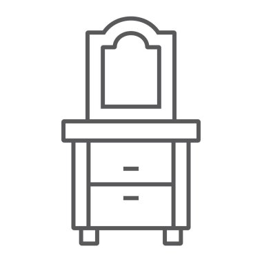 Şifoniyer ince çizgi simgesi, ev ve mobilya, kabine işareti, vektör grafikleri, Doğrusal model beyaz bir arka plan üzerinde.