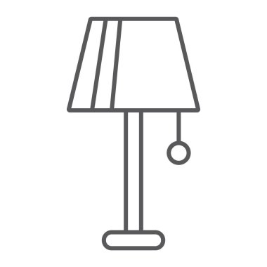 Lamba ince çizgi simgesi, mobilya ve elektrik, ışık imzalayın, vektör grafikleri, Doğrusal model beyaz bir arka plan üzerinde.