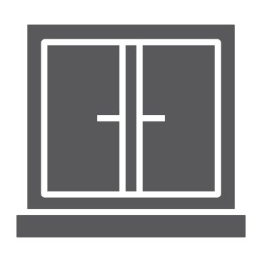 Pencere glif simgesi, mimari ve ev, çerçeve işareti, vektör grafikleri, beyaz zemin üzerinde sağlam bir desen.