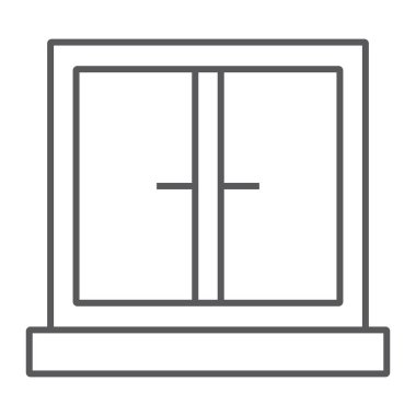 Pencere ince çizgi simgesi, mimari ve ev, çerçeve işareti, vektör grafikleri, Doğrusal model beyaz bir arka plan üzerinde.