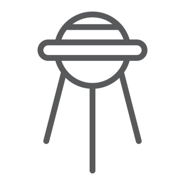 Sputnik satırı simgesi, uzay ve Servisi, uydu işareti, vektör grafikleri, Doğrusal model beyaz bir arka plan üzerinde.