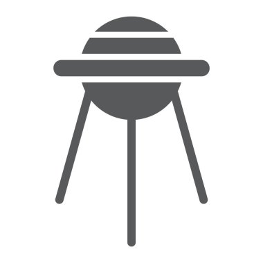 Sputnik glif simgesi, uzay ve Servisi, uydu işareti, vektör grafikleri, beyaz zemin üzerinde sağlam bir desen.