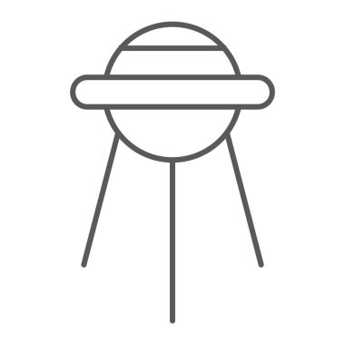 Sputnik ince çizgi simgesi, uzay ve Servisi, uydu işareti, vektör grafikleri, Doğrusal model beyaz bir arka plan üzerinde.