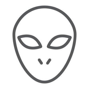 Uzaylı satırı simgesi, uzay ve karakter, insansı işareti, vektör grafikleri, Doğrusal model beyaz bir arka plan üzerinde.