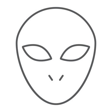 Uzaylı ince çizgi simgesi, uzay ve karakter, insansı işareti, vektör grafikleri, Doğrusal model beyaz bir arka plan üzerinde.