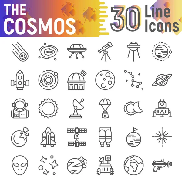 Cosmos conjunto de iconos de línea, colección de símbolos espaciales, bocetos vectoriales, ilustraciones de logotipo, signos de astronomía paquete pictogramas lineales aislados sobre fondo blanco . — Vector de stock