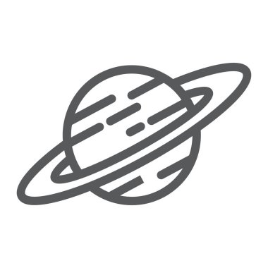 Satürn satırı simgesi, astronomi ve uzay, gezegen işareti, vektör grafikleri, Doğrusal model beyaz bir arka plan üzerinde.