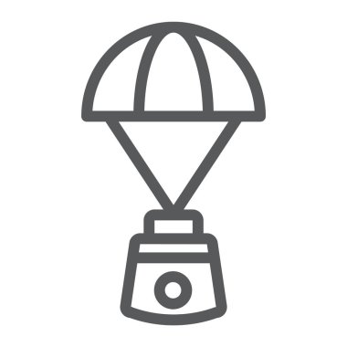 Kapsül paraşüt satırı simgesi, alan ve paraşüt işareti, vektör grafikleri, Doğrusal model beyaz bir arka plan üzerinde uzay keşif,.