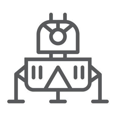 Ay modülü satırı simgesi, bilim ve astronomi, uzay modül işareti, vektör grafikleri, Doğrusal model beyaz bir arka plan üzerinde.