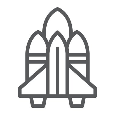 Uzay Aracı satır simgesi, astronomi ve uzay gemisi, roket işareti, vektör grafikleri, Doğrusal model beyaz bir arka plan üzerinde.