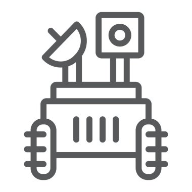 Ay rover satırı simgesi, uzay ve keşif, uzay rover işareti, vektör grafikleri, Doğrusal model beyaz bir arka plan üzerinde.