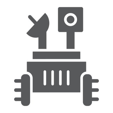 Ay rover glif simgesi, uzay ve keşif, uzay rover işareti, vektör grafikleri, beyaz zemin üzerinde sağlam bir desen.