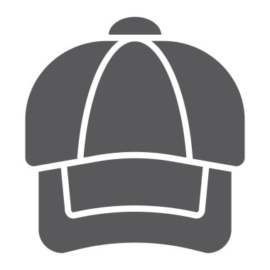 Glif simgesi, giyim ve rahat cap, şapka işareti, vektör grafikleri, beyaz zemin üzerinde sağlam bir desen.