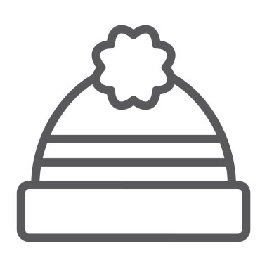 Şapka satırı simgesi, giyim ve sıcak kış, işareti, vektör grafikleri, Doğrusal model beyaz bir arka plan üzerinde kap.