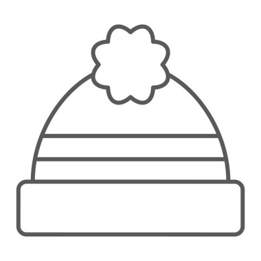 Şapka ince çizgi simgesi, giyim ve sıcak kış, işareti, vektör grafikleri, Doğrusal model beyaz bir arka plan üzerinde kap.