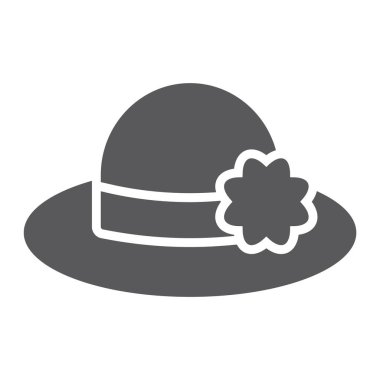 Şapka glif simgesi, giyim ve moda, kadının işareti, vektör grafikleri, beyaz zemin üzerinde sağlam bir desen şapka.