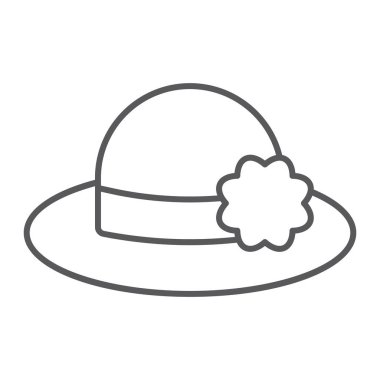 Şapka ince çizgi simgesi, giyim ve moda, kadının işareti, vektör grafikleri, Doğrusal model beyaz bir arka plan üzerinde şapka.