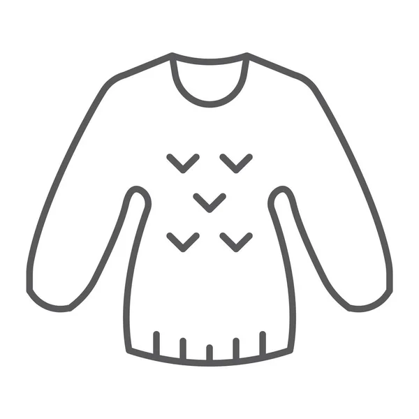 Pullover dünne Linie Symbol, Kleidung und Pullover, Pullover Zeichen, Vektorgrafik, ein lineares Muster auf weißem Hintergrund. — Stockvektor