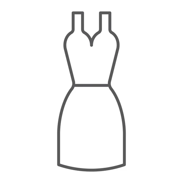 細い線のアイコン、衣類および女性のドレスは、記号、ベクトル グラフィックス、白い背景の上の線形パターンのガウン. — ストックベクタ