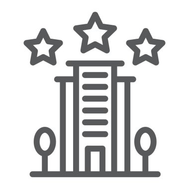 Hotel çizgi Icon, Mimarlık ve Turizm, işareti, vektör grafikleri, Doğrusal model beyaz bir arka planda Bina.