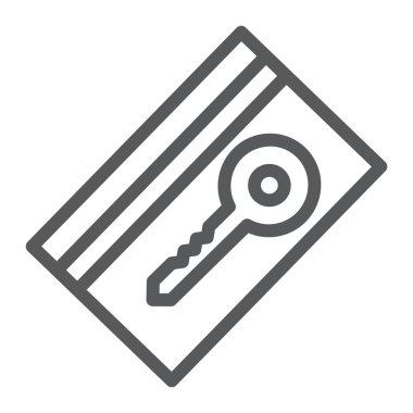 Anahtar kartı satırı simgesi, otel ve erişim, elektronik geçiş işareti, vektör grafikleri, Doğrusal model beyaz bir arka plan üzerinde.