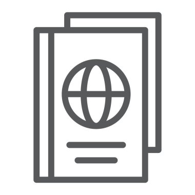 Pasaport satırı simgesi, belge ve seyahat, kimlik işareti, vektör grafikleri, Doğrusal model beyaz bir arka plan üzerinde.