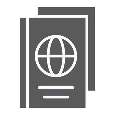 Passport glif simgesini, belge ve seyahat, kimlik işareti, vektör grafikleri, beyaz zemin üzerinde sağlam bir desen.