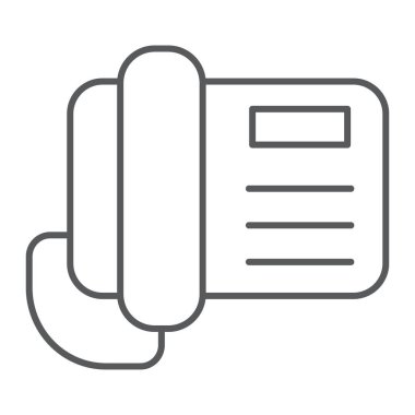 Telefon ince çizgi simgesini, arama ve iletişim, telefon işareti, vektör grafikleri, Doğrusal model beyaz bir arka plan üzerinde.