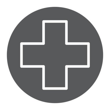 Tıbbi noktası glif simgesi, ilaç ve hastane, yardım işareti, vektör grafikleri, beyaz zemin üzerinde sağlam bir desen işaret.