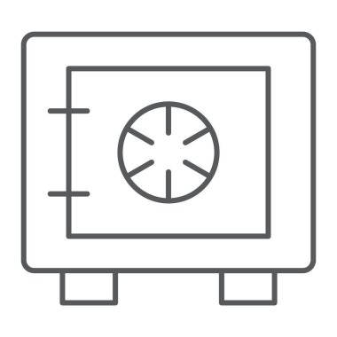 Kasa ince çizgi simgesi, güvenlik ve para, banka güvenli işareti, vektör grafikleri, Doğrusal model beyaz bir arka plan üzerinde.