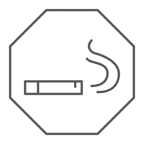 Sigara alanı ince çizgi simgesi, duman ve puro, Sigara işareti, vektör grafikleri, Doğrusal model beyaz bir arka plan üzerinde. — Stok Vektör