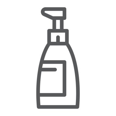 Satırı simgesi, kozmetik ve yıkama sabunu, işareti, vektör grafikleri, Doğrusal model beyaz bir arka plan üzerinde şişe.