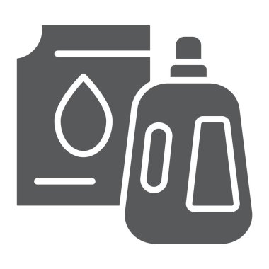 Deterjan glif simgesi, Çamaşırhane ve yıkayın, bidon işareti, vektör grafikleri, beyaz zemin üzerinde sağlam bir desen.