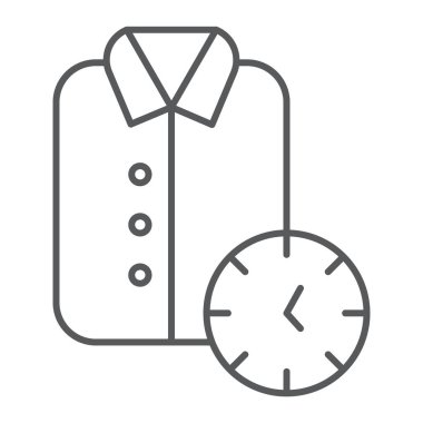 İnce çizgi simgesi, temiz ve servis, hızlı temizlik gömlek işareti, vektör grafikleri, Doğrusal model beyaz bir arka plan üzerinde.