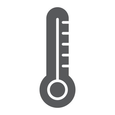 Sıcaklık glif simgesi, ölçüm ve ölçek, termometre işareti, vektör grafikleri, beyaz zemin üzerinde sağlam bir desen.