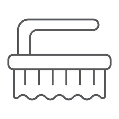 İnce çizgi simgesi, temiz ve yıkama fırça, fırça işareti, vektör grafikleri, Doğrusal model beyaz bir arka plan üzerinde fırçalayın.