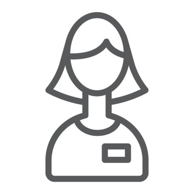 Çamaşırhane alt satırı simgesi, hizmet ve meslek, kız işareti, vektör grafikleri, Doğrusal model beyaz bir arka plan üzerinde.