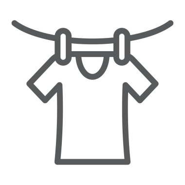 Satırı simgesi, Çamaşırhane ve kuru, kurutma giyim işareti, vektör grafikleri, Doğrusal model beyaz bir arka plan üzerinde.