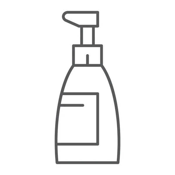 İnce çizgi simgesi, kozmetik ve yıkama sabunu, işareti, vektör grafikleri, Doğrusal model beyaz bir arka plan üzerinde şişe. — Stok Vektör