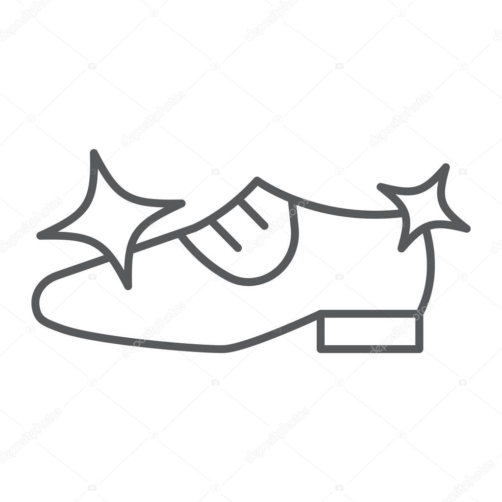 Shoe cleaning thin line icon, clean and shoes, shining footwear sign, vector graphics, a linear pattern on a white background, eps 10.