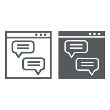 Sosyal medya satır ve karakter simgesi, iletişim ve ağ, sohbet işareti, vektör grafikleri, Doğrusal model beyaz bir arka plan üzerinde.