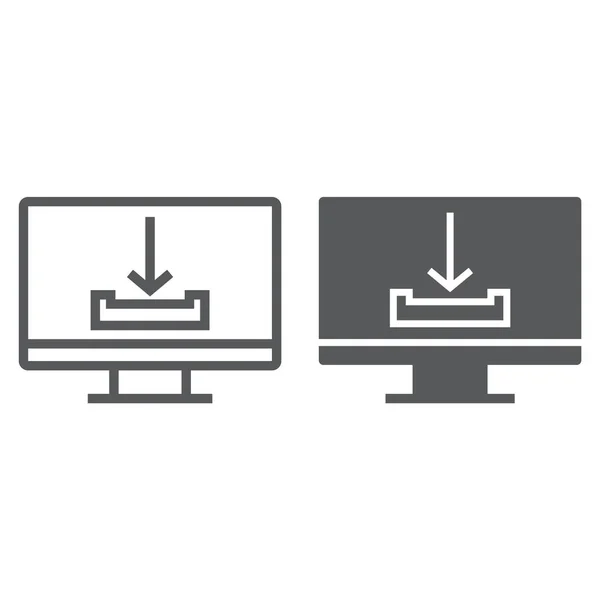 Baixar ícone de linha e glifo, computador e download, sinal de seta, gráficos vetoriais, um padrão linear em um fundo branco . — Vetor de Stock